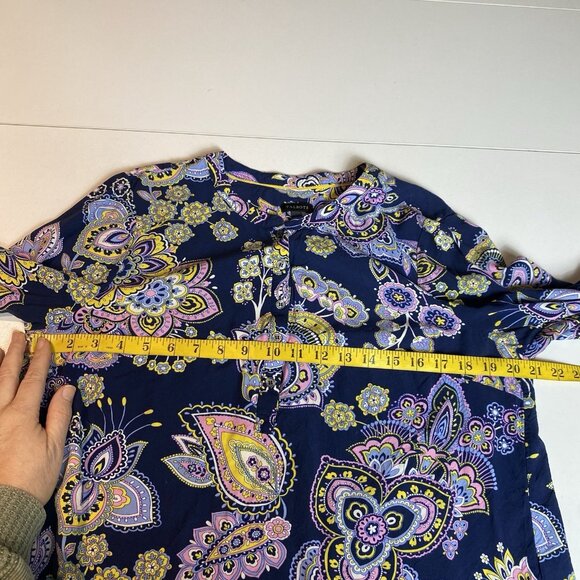 Talbots Womens Tunic Top Navy Blue Pink Paisley Button LS Classic Career Sz L - Picture 7 of 9